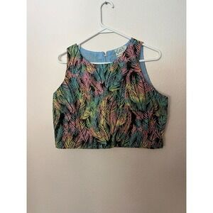 Afia Blouse Top Women Medium Multicolor 100%Cotton Sleeveless Back Zipper NEW